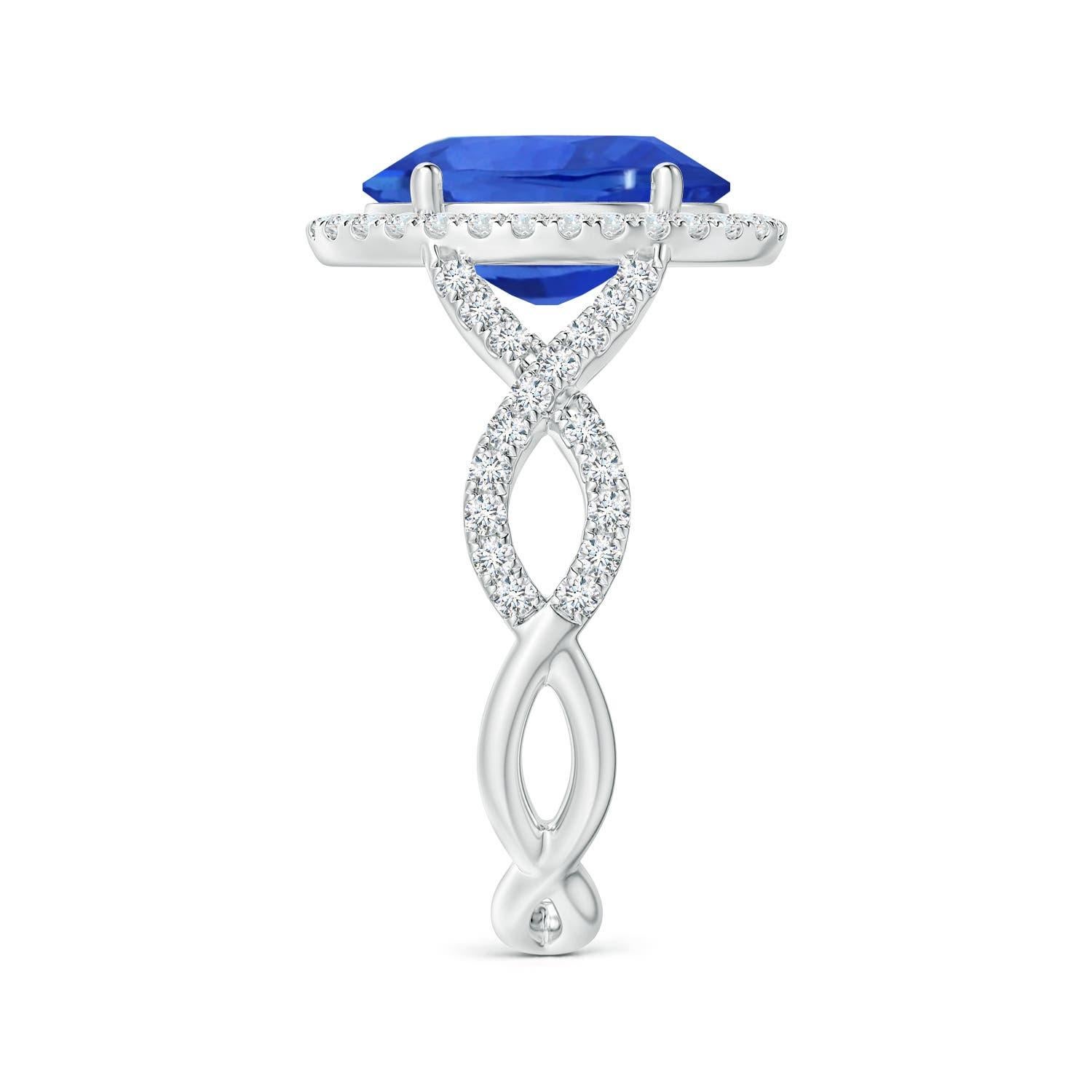 Angara Anillo de oro de 14 quilates con halo de zafiro azul ovalado de 3,42 quilates con certificado GIA natural Corte oval en venta