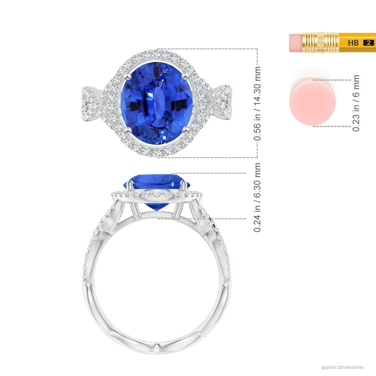 De las mujeres Angara Anillo de oro de 14 quilates con halo de zafiro azul ovalado de 3,42 quilates con certificado GIA natural en venta