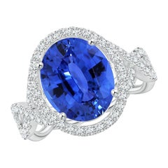 Angara Anillo de oro de 14 quilates con halo de zafiro azul ovalado de 3,42 quilates con certificado GIA natural