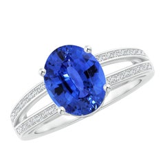 Angara Anillo de zafiro azul natural ovalado de 3,42 ct certificado por el GIA en oro macizo de 14 quilates