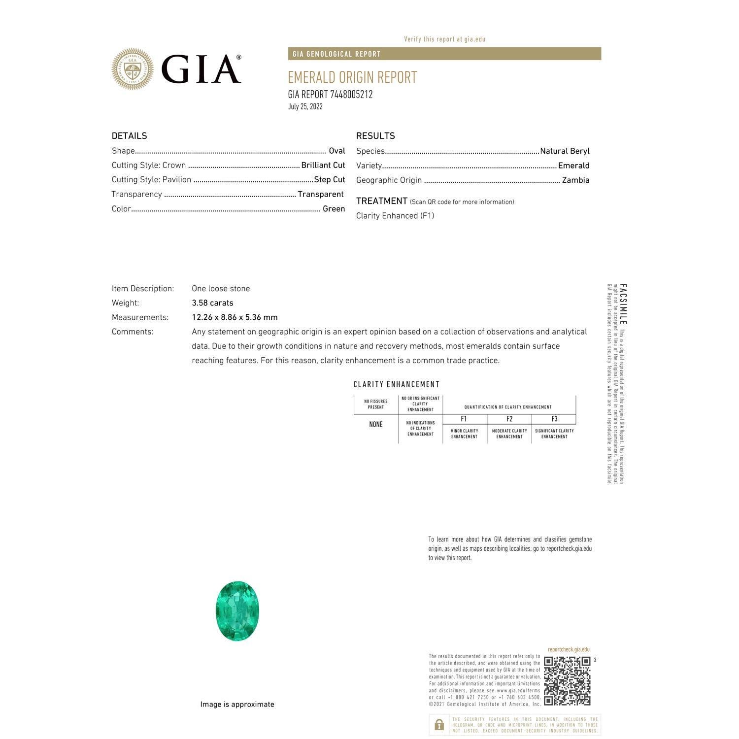 Angara Anillo de Esmeralda Ovalada Natural Certificada por el GIA de 3,58 ct con Diamantes en Oro de 14K Moderno en venta