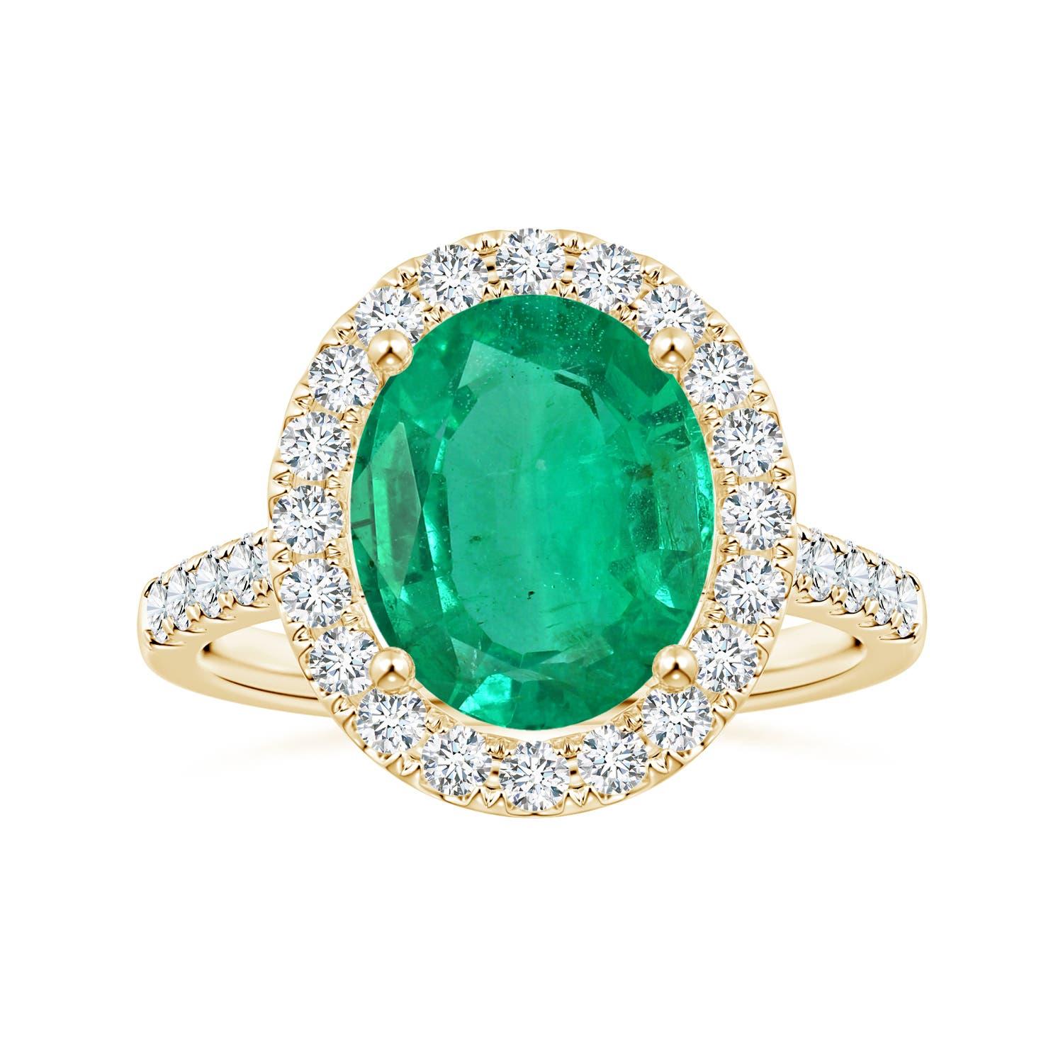 Angara Anillo de Esmeralda Ovalada Natural Certificada por el GIA de 3,58 ct con Diamantes en Oro de 14K en venta 3
