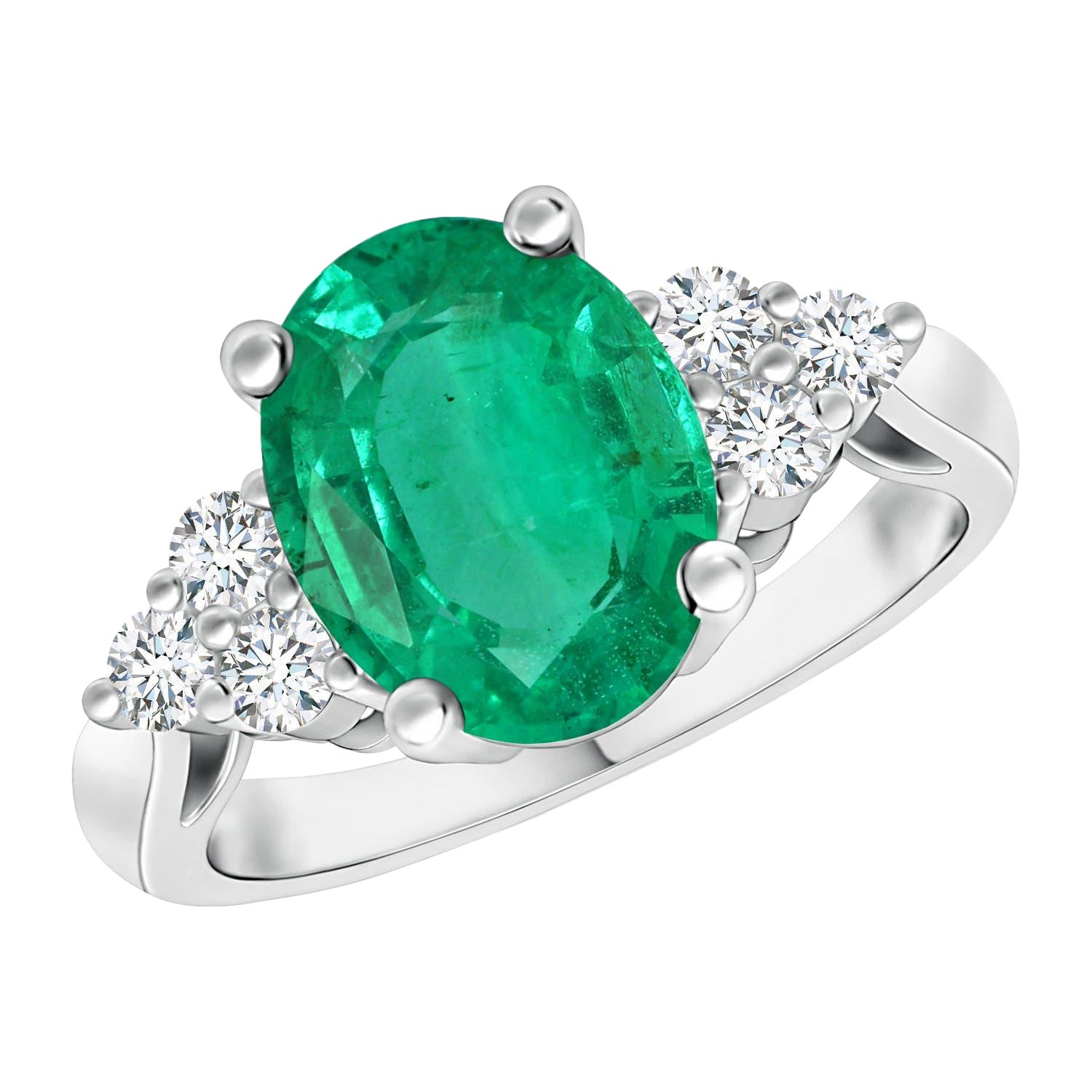 Angara Anillo de Esmeralda Ovalada Natural Certificada por el GIA de 3,58 ct con Diamantes en Oro de 14K