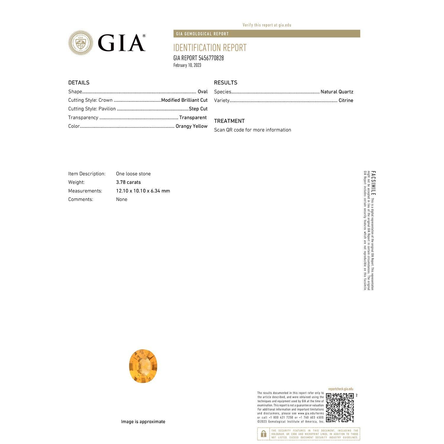 Moderno Anello con Citrino ovale da 3,78 ct e diamante in oro 14K di Angara Nature certificato GIA in vendita
