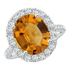 Anillo Angara de Citrino Natural Ovalado Certificado GIA de 3,78 ct con Diamante en Oro de 14K