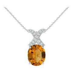 Angara Natural GIA Certified Oval 3.78ct Citrine & Diamond Pendant in 14K Gold