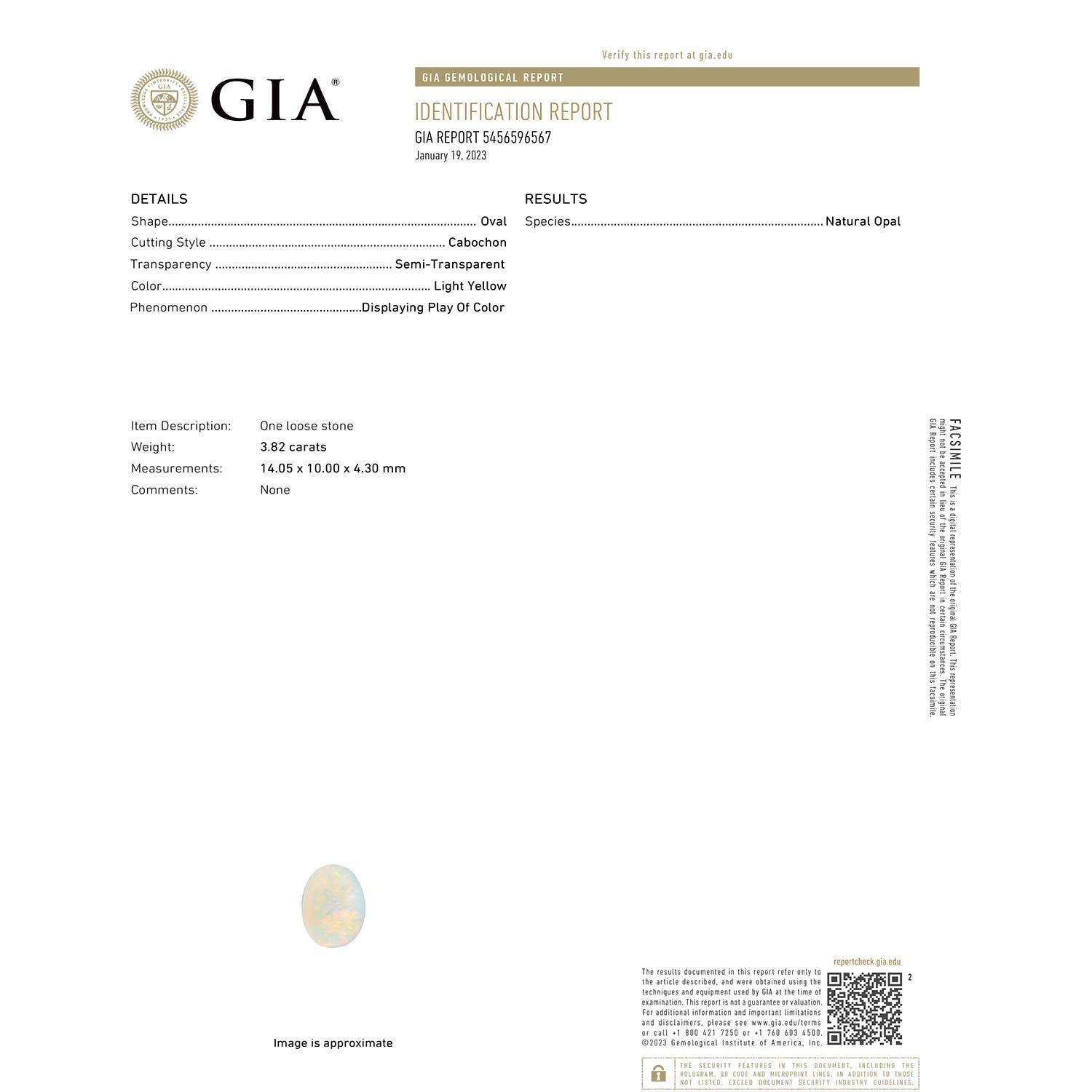 Moderno Anello di opale ovale da 3,82 carati certificato GIA di Angara in oro massiccio 14K per donna in vendita