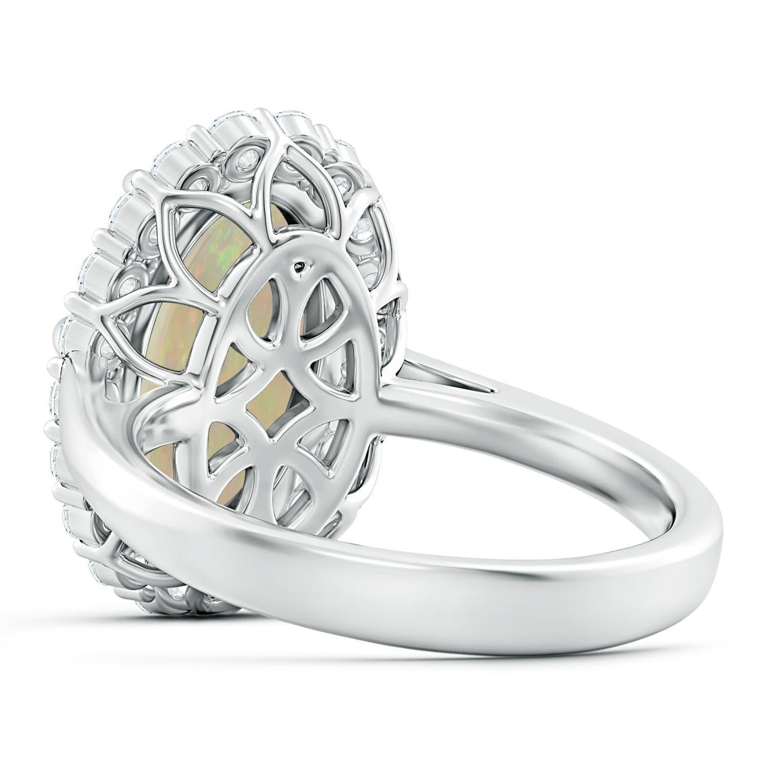 Angara Anillo de Ópalo Ovalado Natural Certificado GIA de 3,82 ct con Halo de Diamantes en Oro de 14K Corte oval en venta