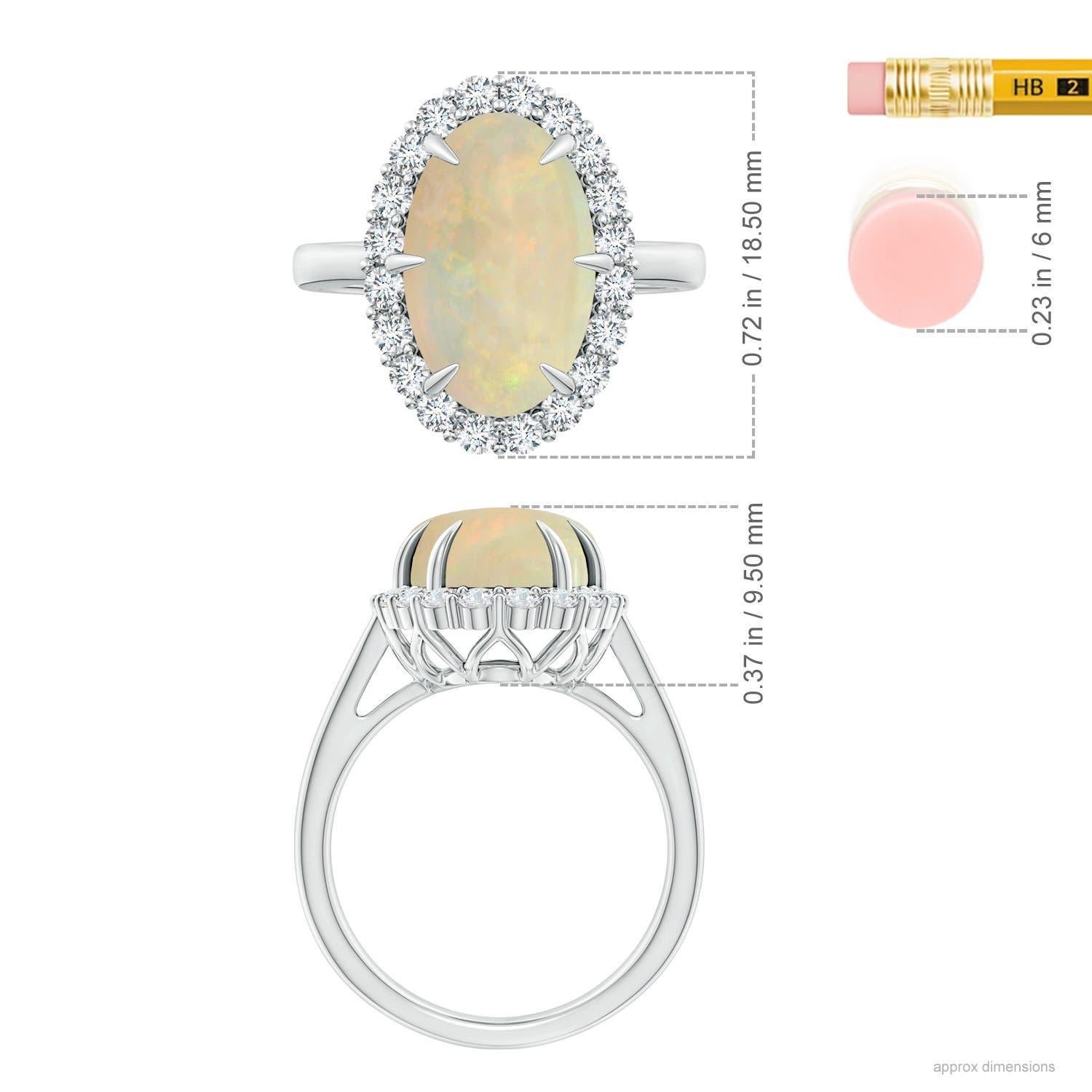 De las mujeres Angara Anillo de Ópalo Ovalado Natural Certificado GIA de 3,82 ct con Halo de Diamantes en Oro de 14K en venta