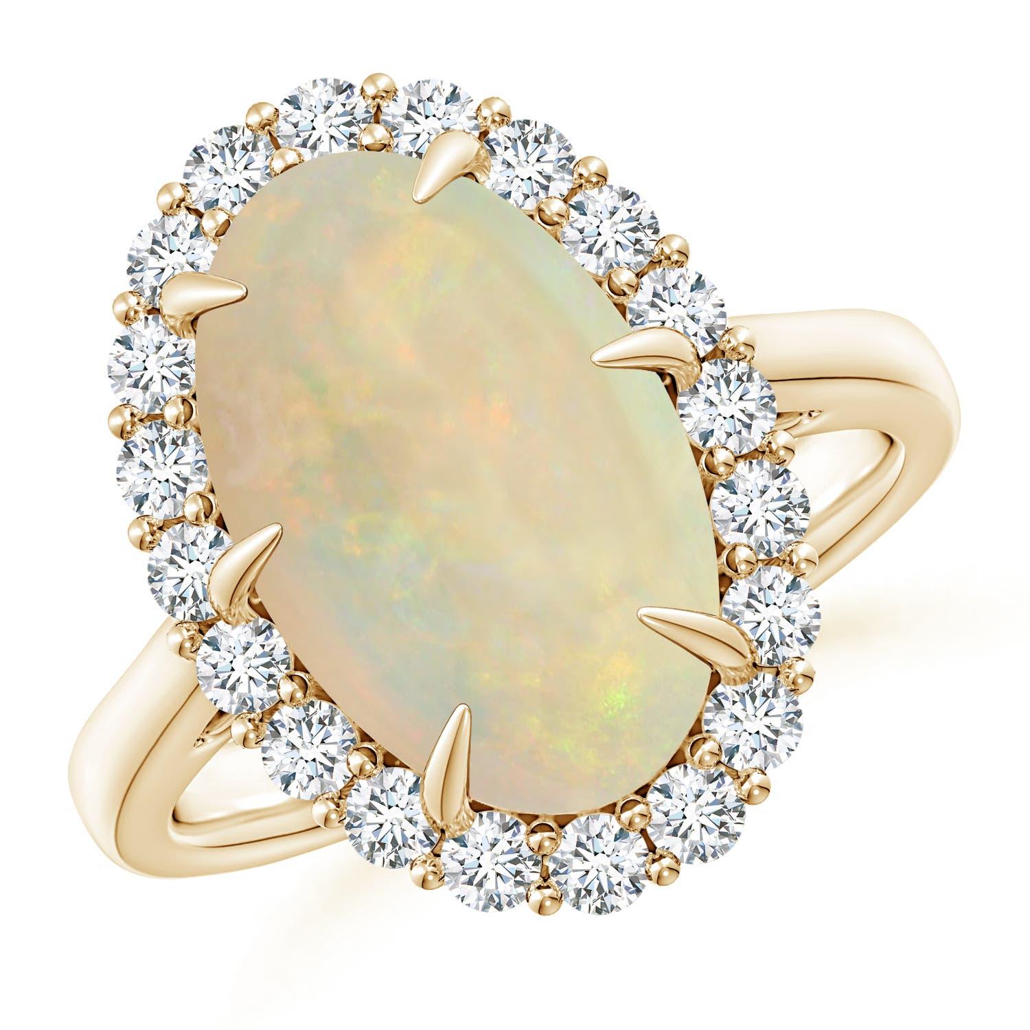 Angara Anillo de Ópalo Ovalado Natural Certificado GIA de 3,82 ct con Halo de Diamantes en Oro de 14K en venta 3