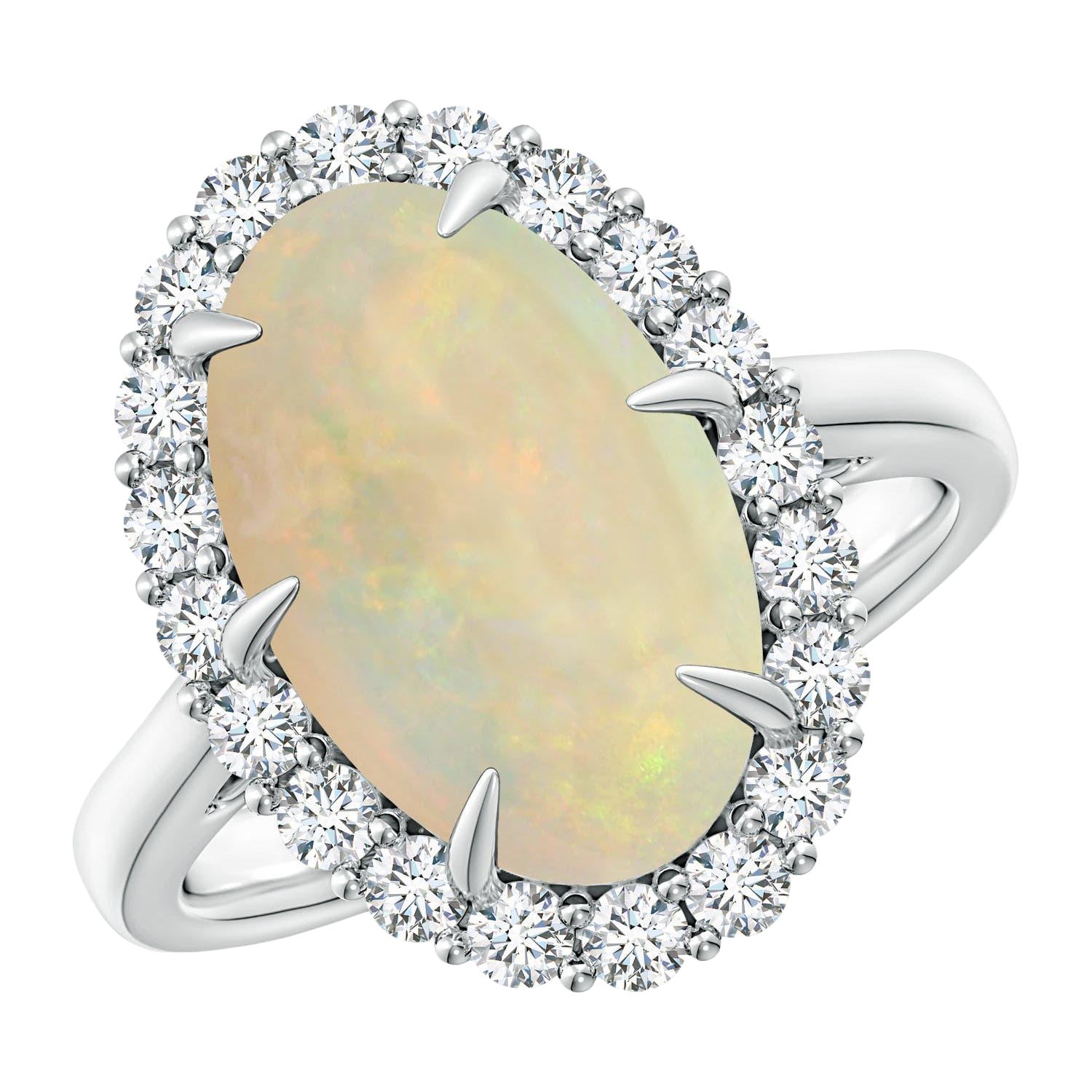 Angara Anillo de Ópalo Ovalado Natural Certificado GIA de 3,82 ct con Halo de Diamantes en Oro de 14K en venta