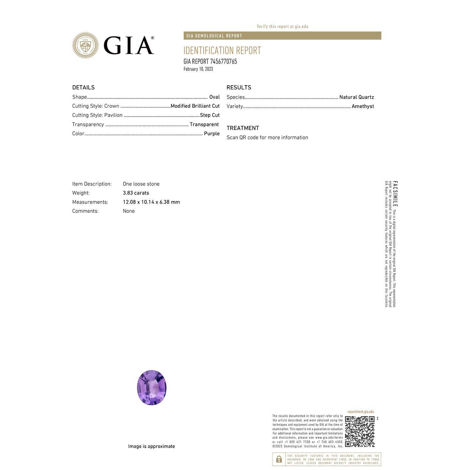 Angara Natural GIA zertifiziert Oval 3,83 ct Amethyst Anhänger in 14K Gold für Frauen (Moderne) im Angebot