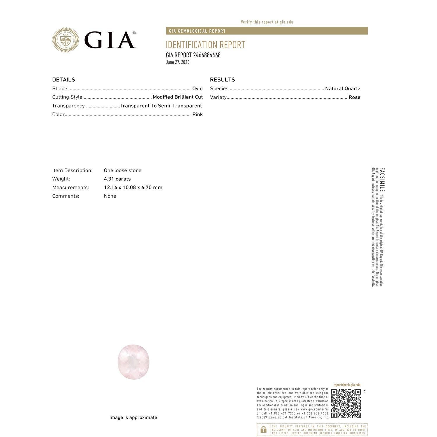 Moderno Anello da cattedrale di quarzo rosa ovale da 4,31 carati certificato da GIA di Angara in oro 14 carati in vendita