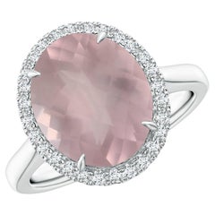 Angara Natural GIA Certified Oval 4.31 ct Rose Quartz Cathedral Ring in 14K Gold