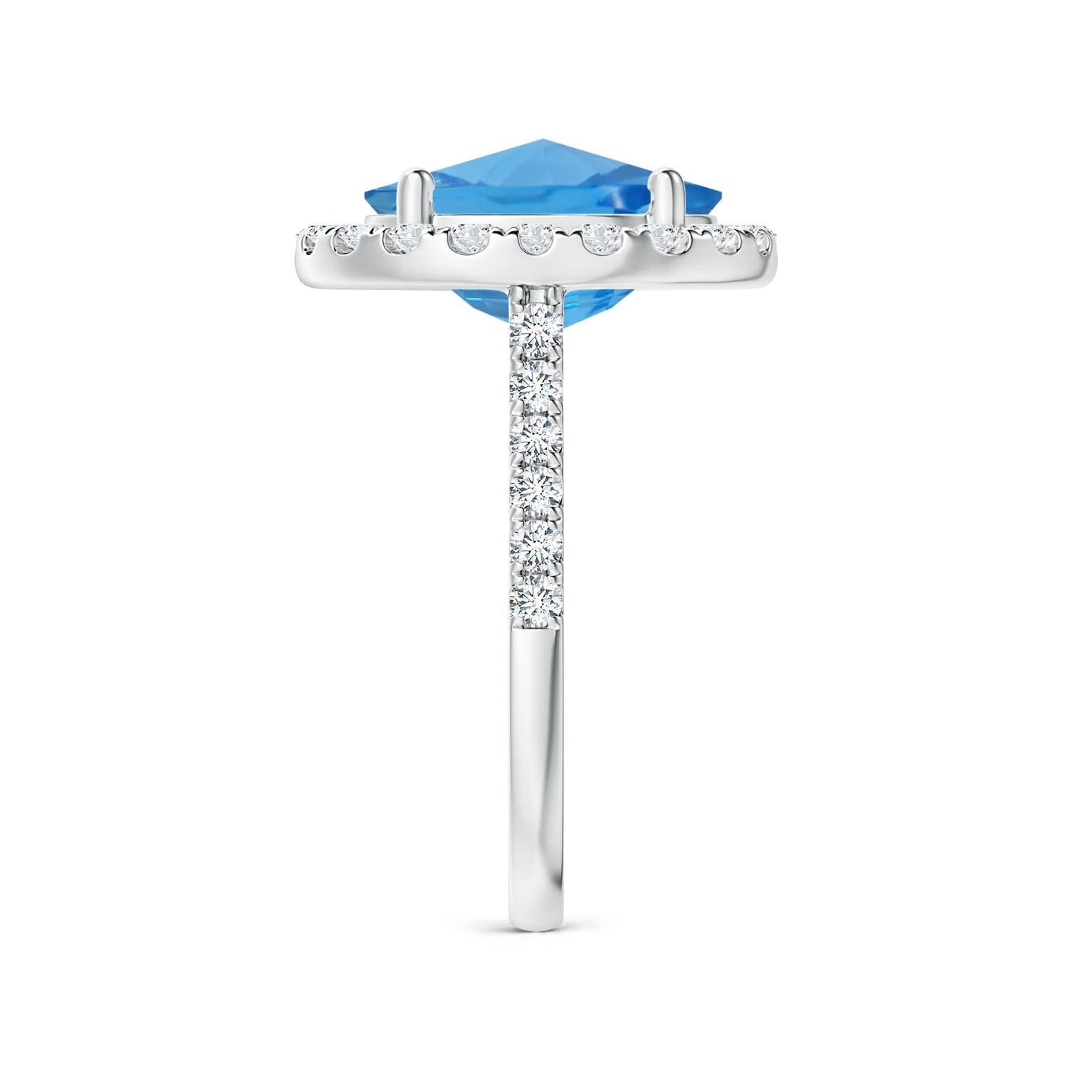 Anello aureolato di Topazio Blu Svizzero di Angara Nature certificato GIA da 4,9 carati in oro 14 carati In condizioni Nuovo in vendita a Los Angeles, CA