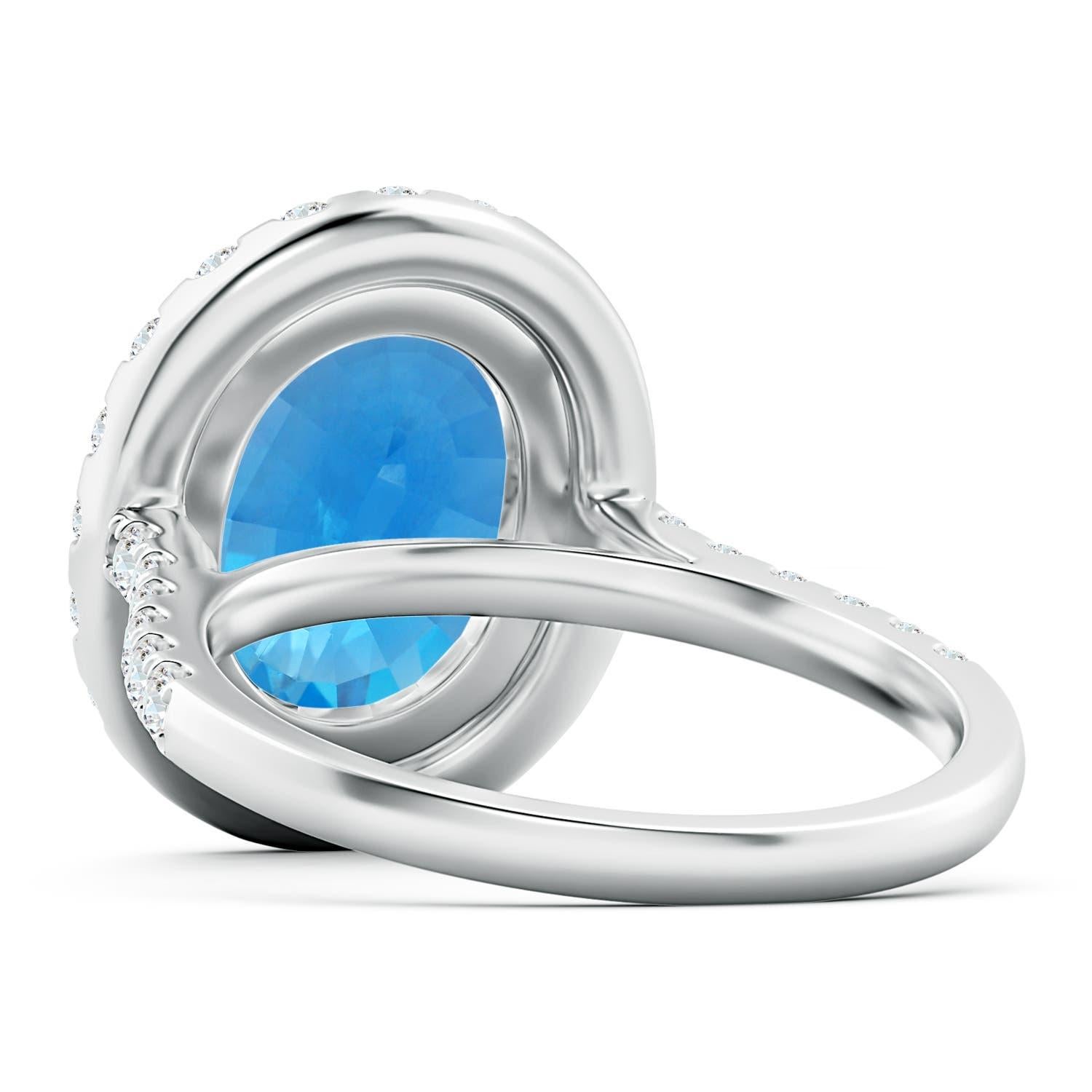 Donna Anello aureolato di Topazio Blu Svizzero di Angara Nature certificato GIA da 4,9 carati in oro 14 carati in vendita