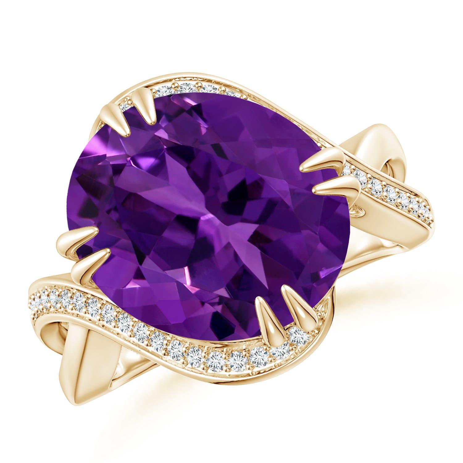 Anello con ametista ovale da 5,37 ct e diamante in oro 14 carati certificato GIA di Angara Nature in vendita 3