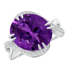 Angara Anillo de Amatista Natural Oval Certificada GIA de 5,37 ct con Diamante en Oro de 14K