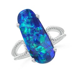 Angara Natural GIA Certified Oval 5.45 ct Black Opal Twist Rope Ring in 14K Gold
