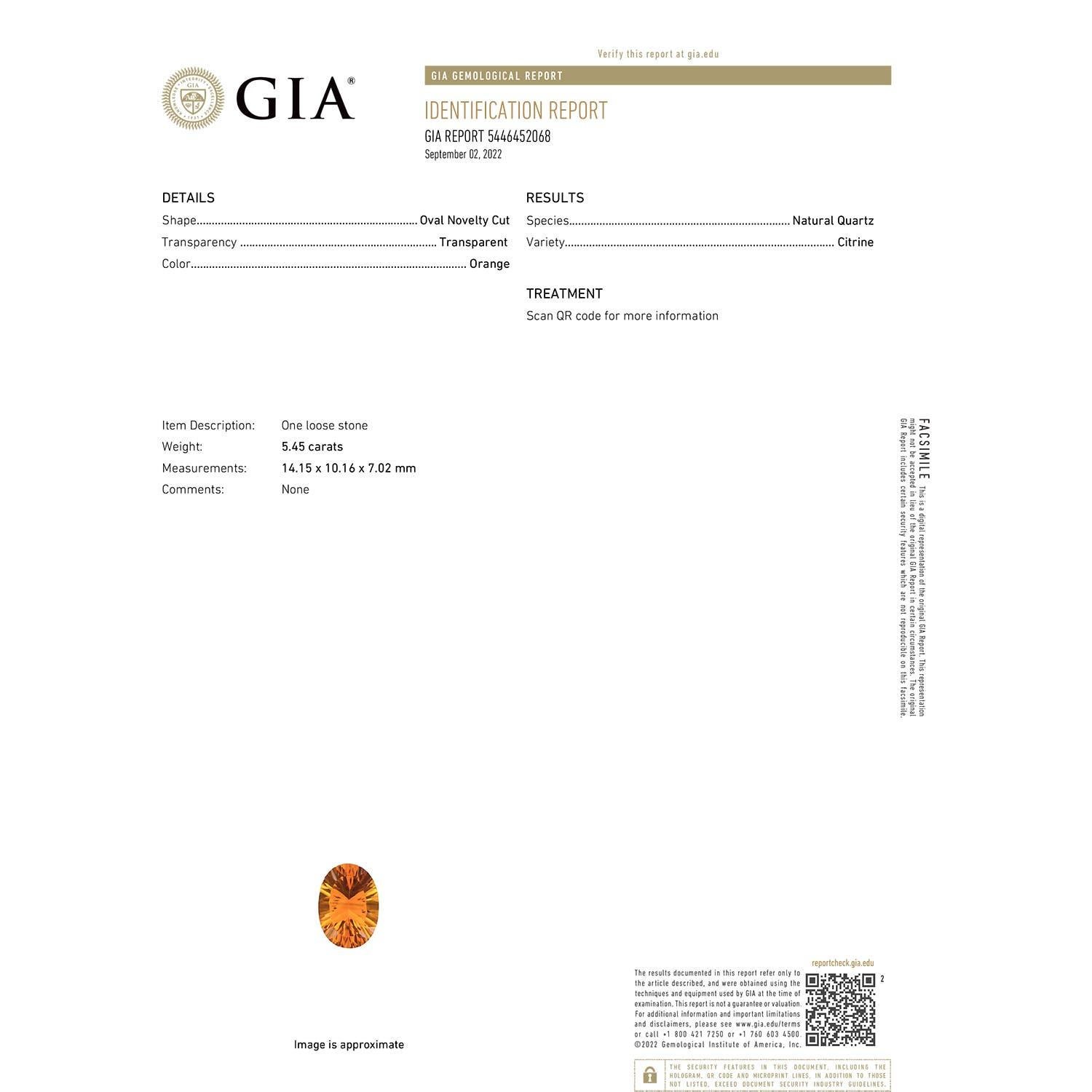 Moderno Anello solitario con citrino ovale da 5,45 carati certificato GIA di Angara in oro 14 carati in vendita
