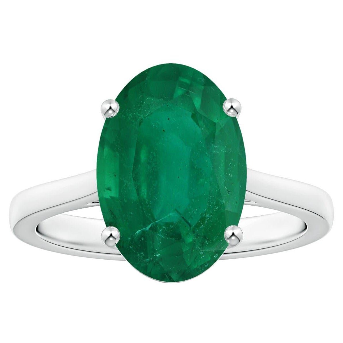 Angara Anillo solitario de esmeralda natural ovalada con certificado GIA de 5,66 ct en oro de 14 quilates