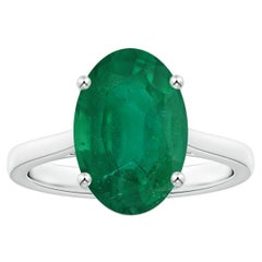 Angara Anillo solitario de esmeralda natural ovalada con certificado GIA de 5,66 ct en oro de 14 quilates