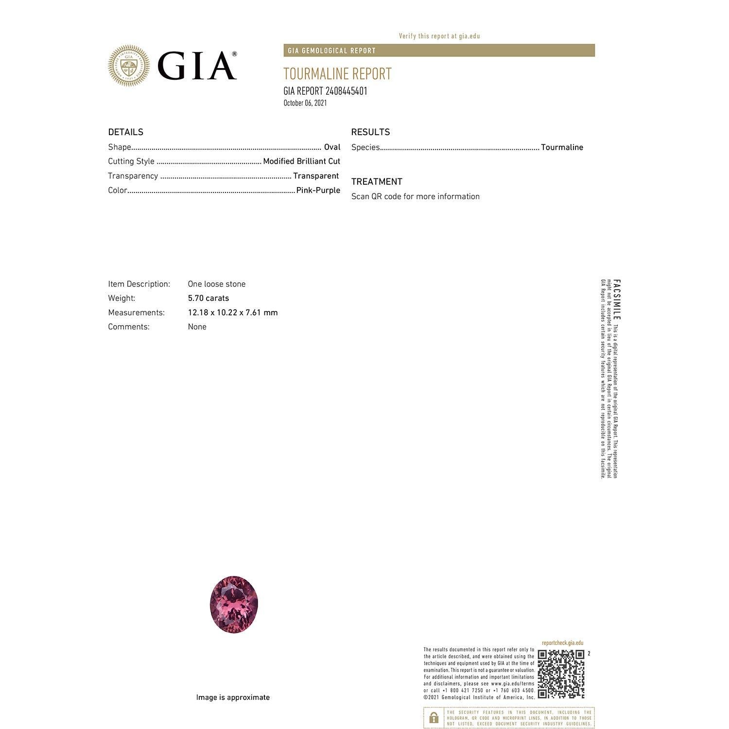 Angara Anillo de Turmalina Rosa Ovalada de 5,7 ct en Oro Macizo de 14 quilates con Certificado GIA Natural Moderno en venta