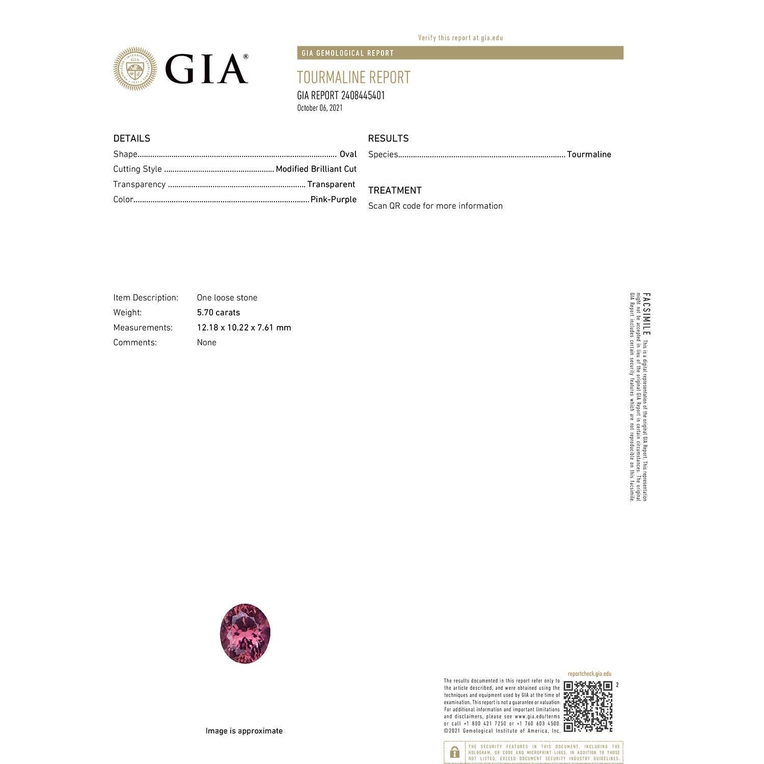 Moderno Anello con tormalina rosa ovale da 5,7 carati certificato GIA di Angara in oro massiccio 14 carati in vendita