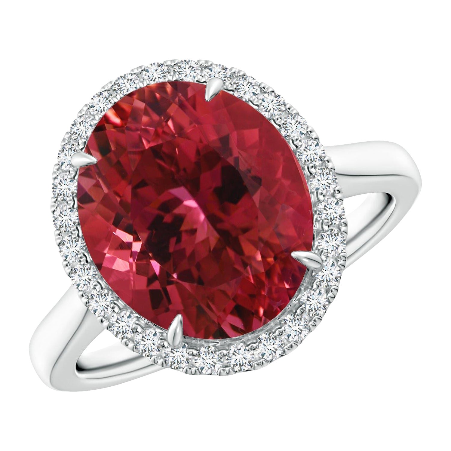 Angara Anillo de Turmalina Rosa Ovalada de 5,7 ct en Oro Macizo de 14 quilates con Certificado GIA Natural