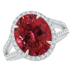 Angara Anillo de Turmalina Rosa Ovalada de 5,7 ct en Oro Macizo de 14 quilates con Certificado GIA Natural