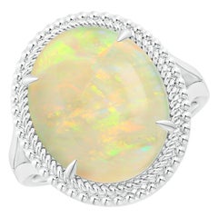 Anello aureola cocktail con opale ovale da 6,44 carati certificato da GIA di Angara in oro 14 carati