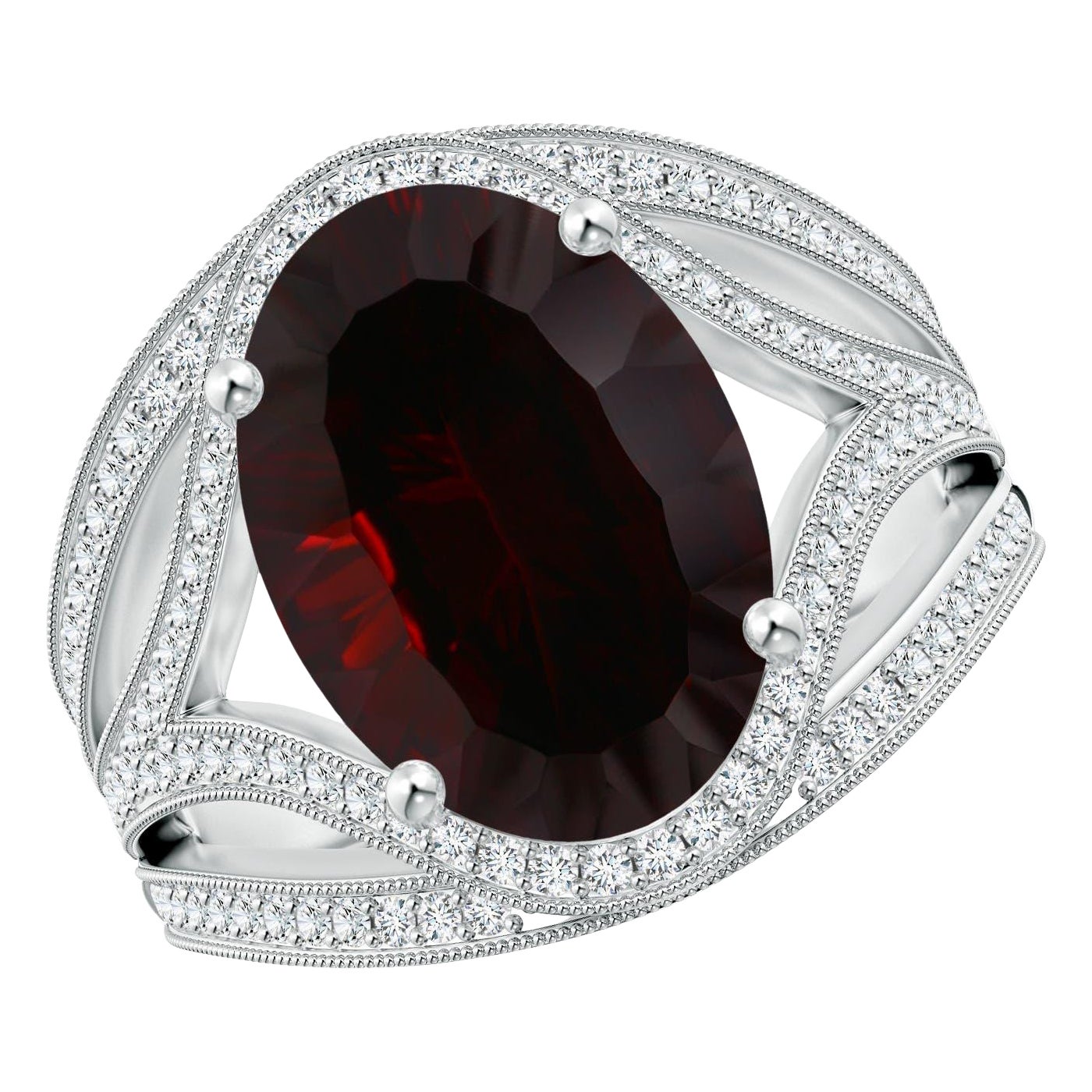 Angara Bague cocktail en or massif 14K avec grenat ovale de 6,63 ct certifié GIA Naturel en vente