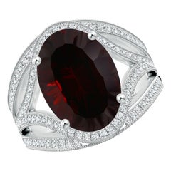 Anello cocktail con granato ovale da 6,63 carati certificato GIA naturale di Angara in oro massiccio 14K