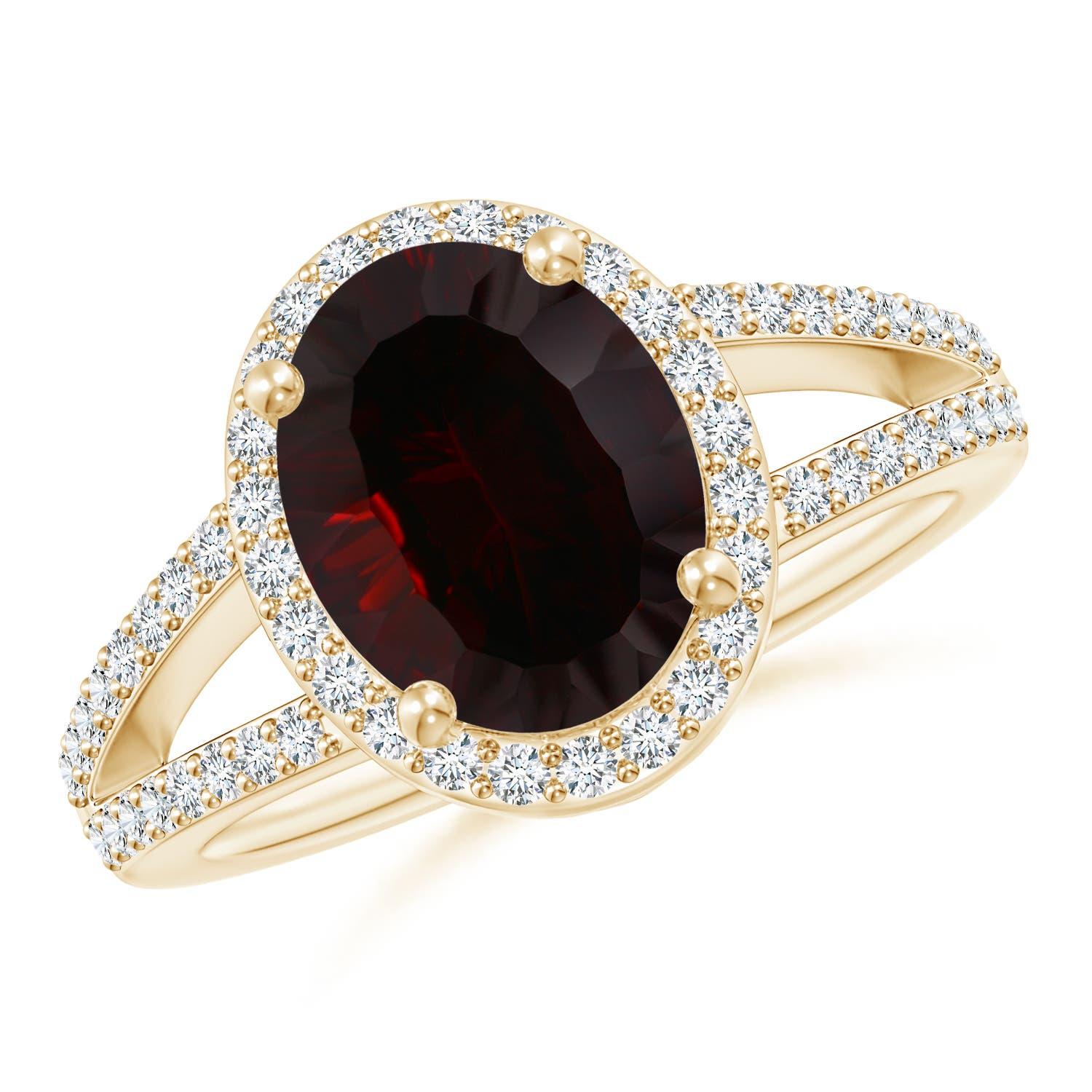 Angara natürlichen GIA zertifiziert oval 6,63 ct Granat Halo Ring in 14K massivem Gold im Angebot 3
