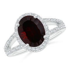 Angara Anillo Halo de Granate Ovalado Natural Certificado GIA de 6,63 ct en Oro Macizo de 14K