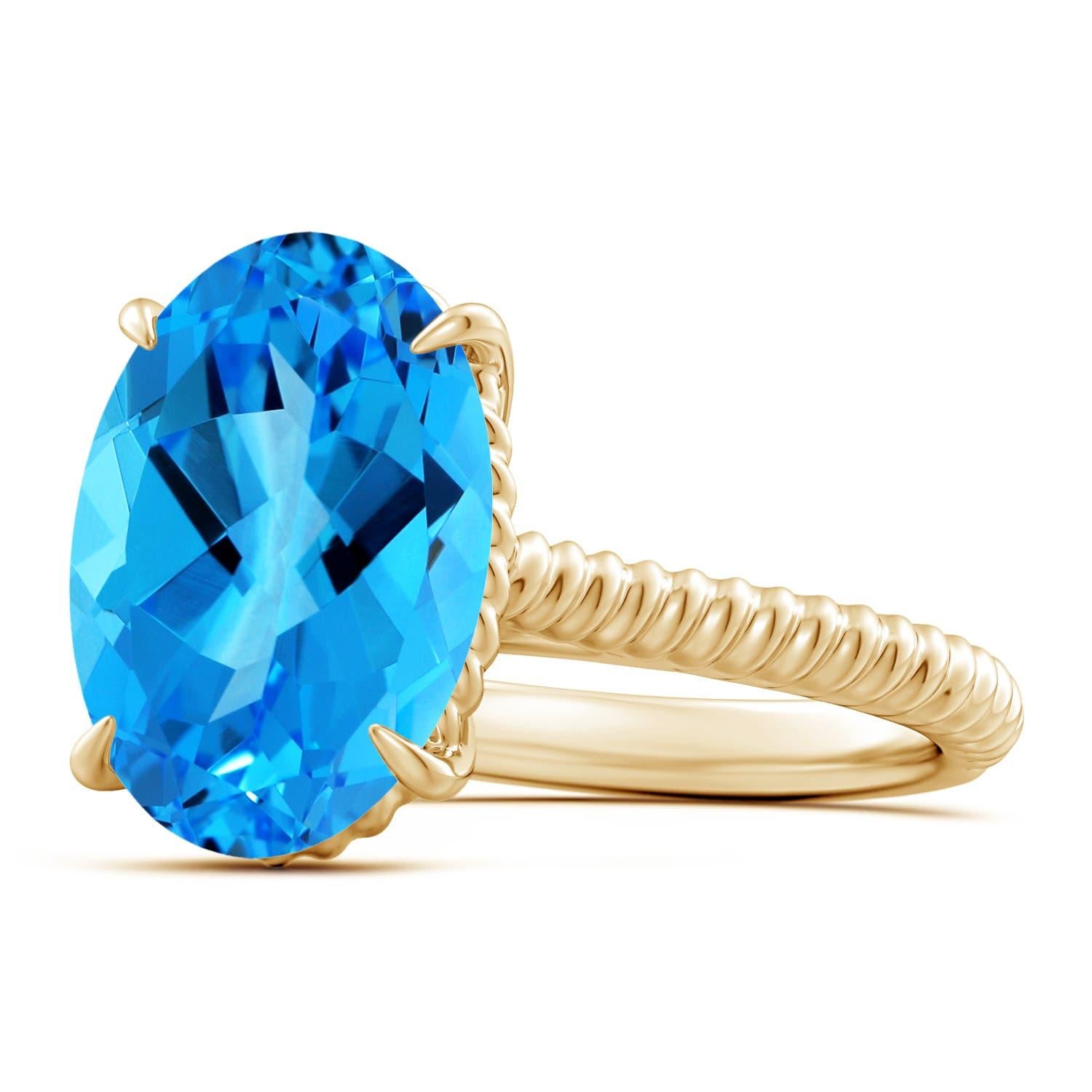 Anello Angara Nature certificato GIA con Topazio Blu Svizzero ovale da 7,22 ct in oro massiccio 14K in vendita 4