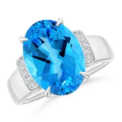 Angara Natural GIA Certified Oval 7.22ct Swiss Blue Topaz Ring in 14K Solid Gold