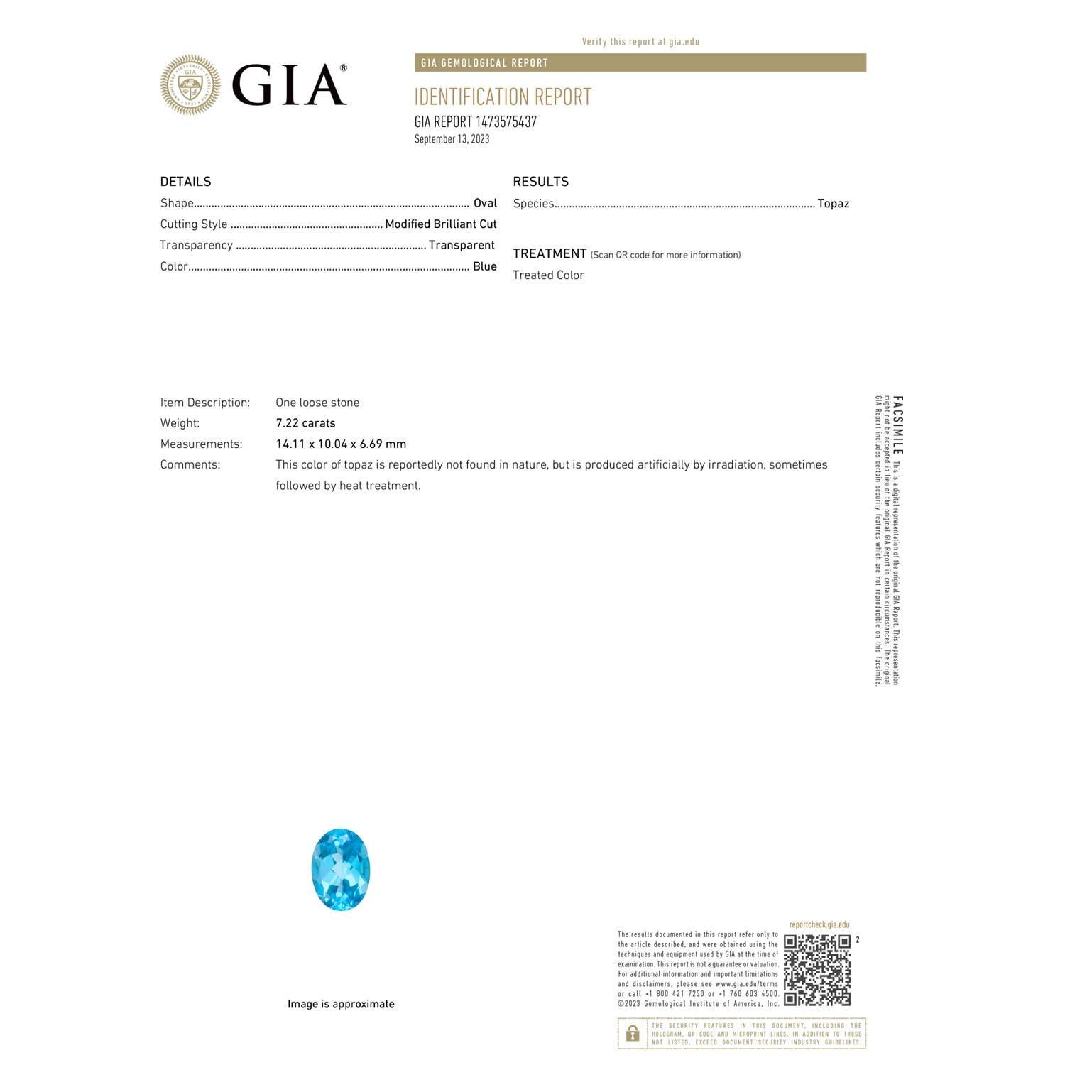 Moderno Anello Angara Nature certificato GIA con Topazio Blu Svizzero ovale da 7,22 ct in oro massiccio 14K in vendita