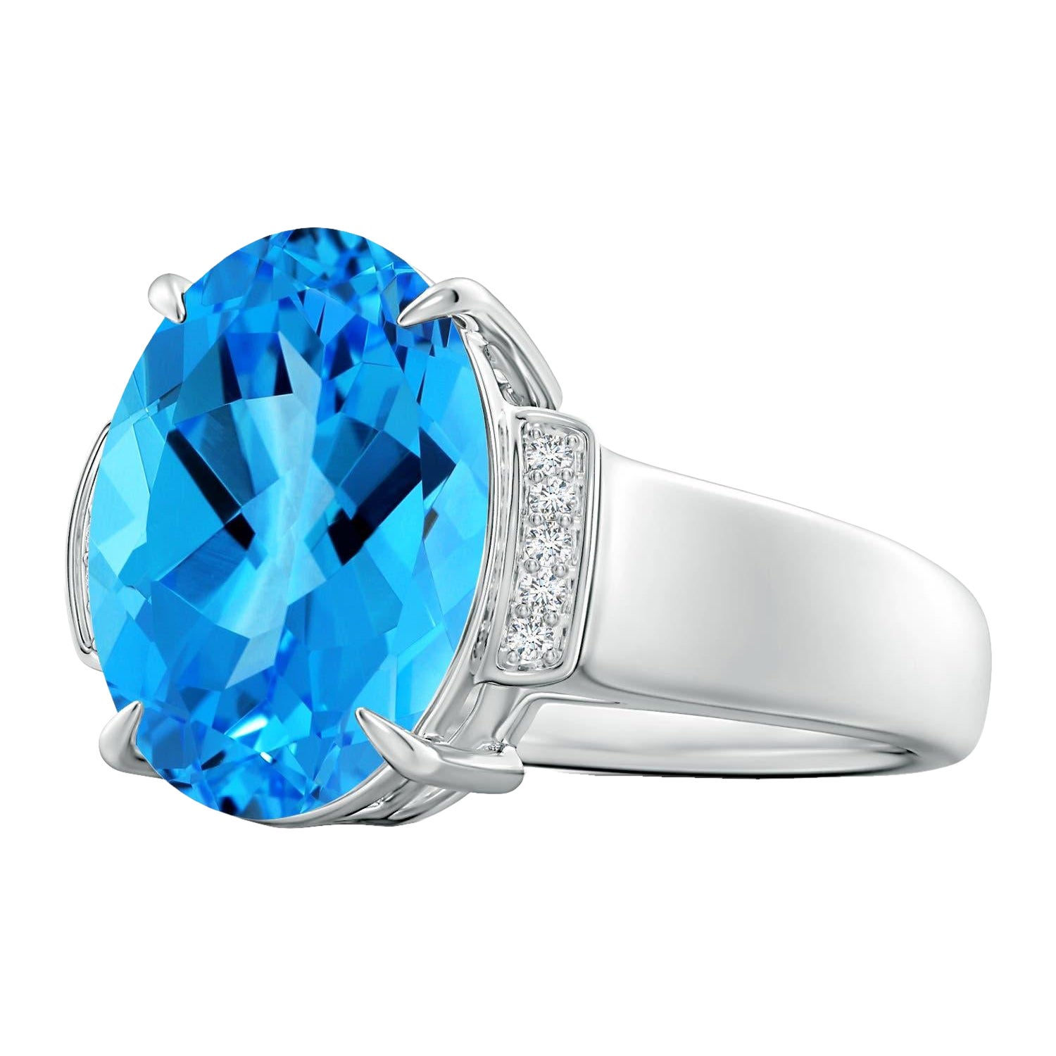 Anello Angara Nature certificato GIA con Topazio Blu Svizzero ovale da 7,22 ct in oro massiccio 14K