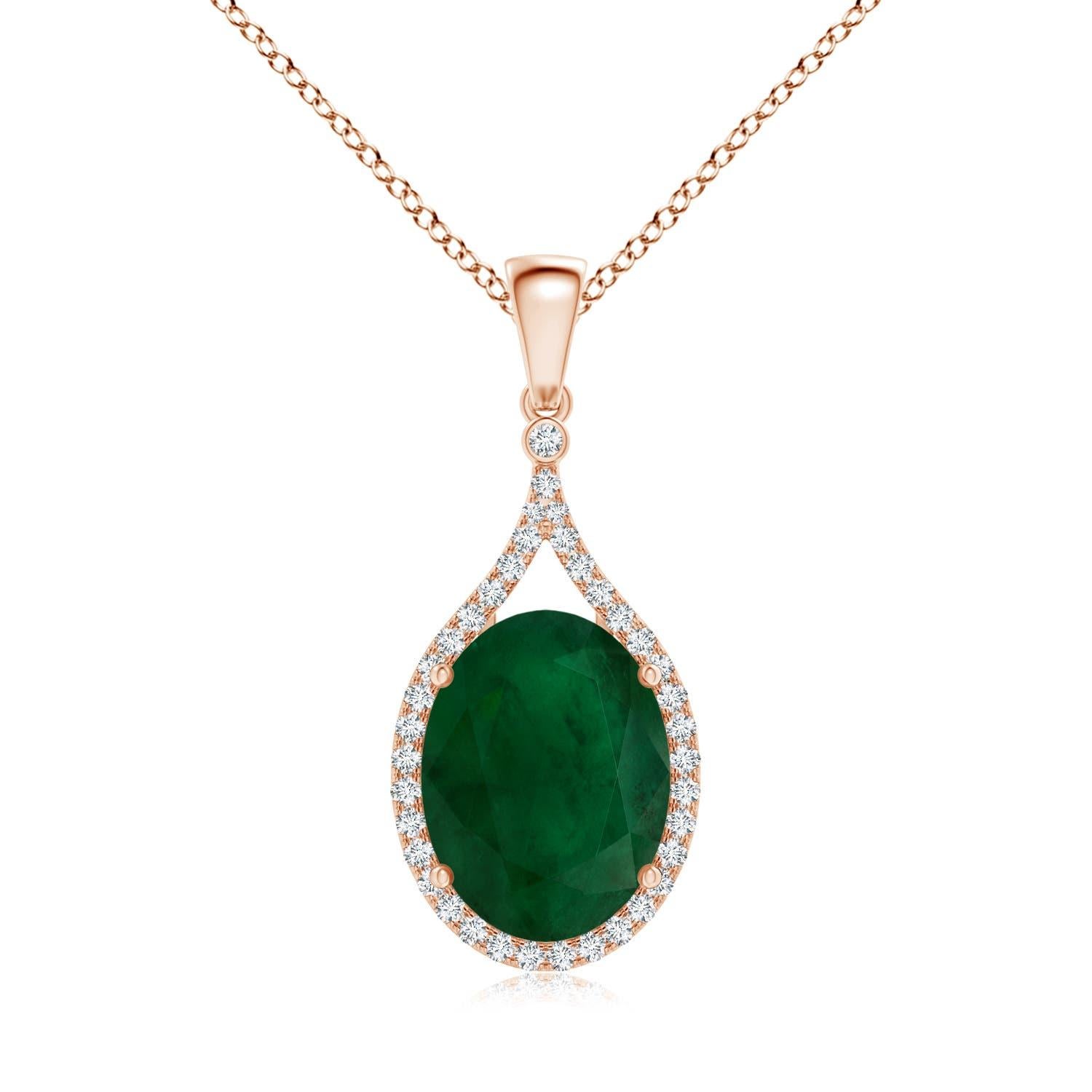 Ciondolo con smeraldo ovale da 9,03 ct e diamante in oro 14K di Angara Nature certificato GIA in vendita 4