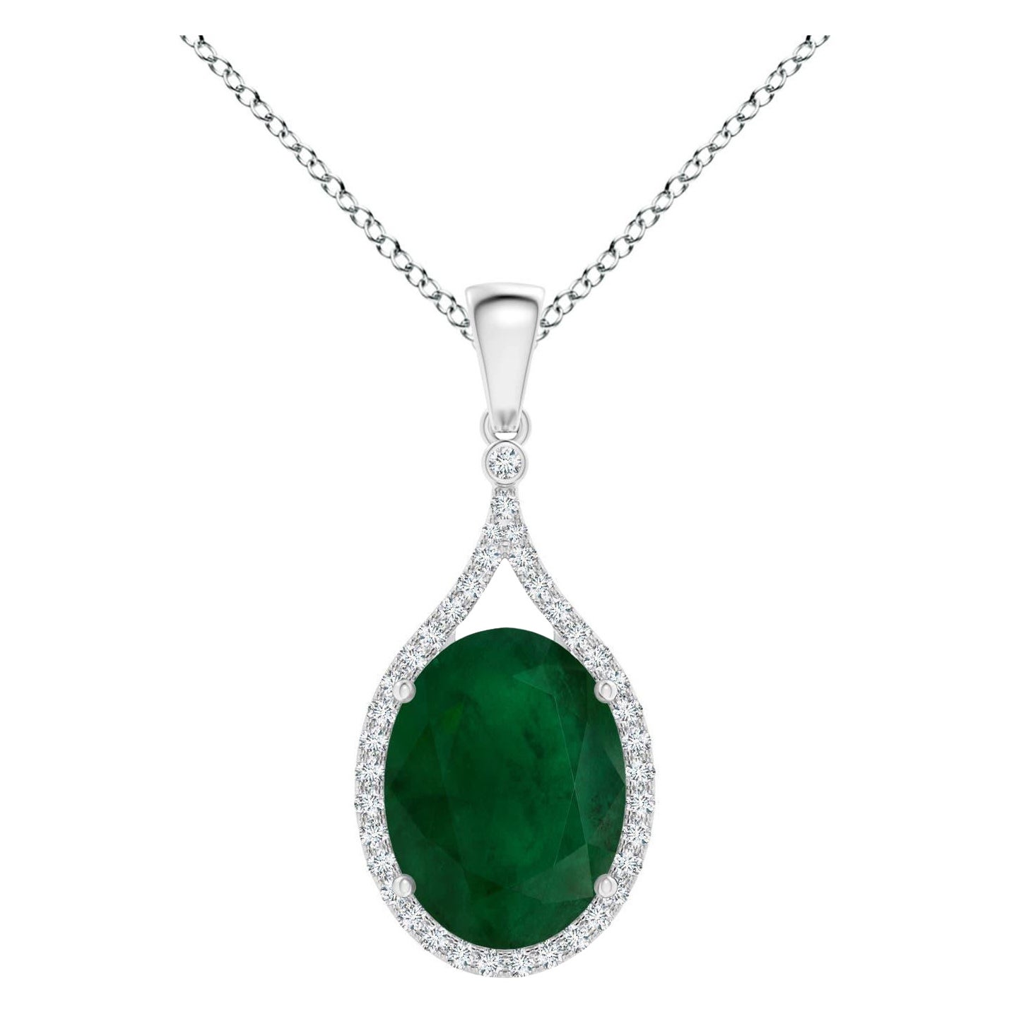Angara Pendentif en or 14K avec émeraude ovale de 9,03 ct certifiée GIA et diamant