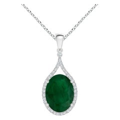 Angara Pendentif en or 14K avec émeraude ovale de 9,03 ct certifiée GIA et diamant