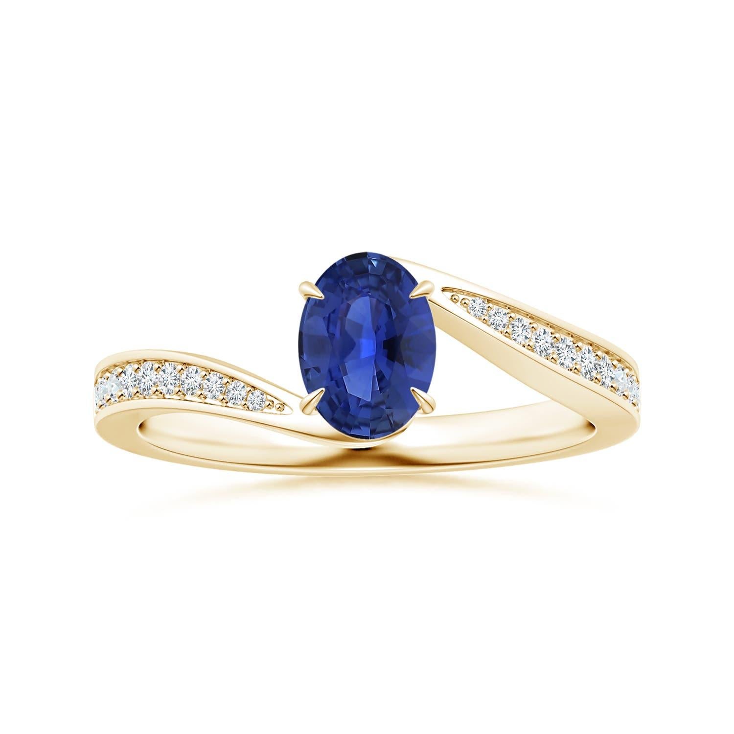 Angara Bague en or 14K avec saphir bleu ovale naturel certifié GIA et diamant en vente 2