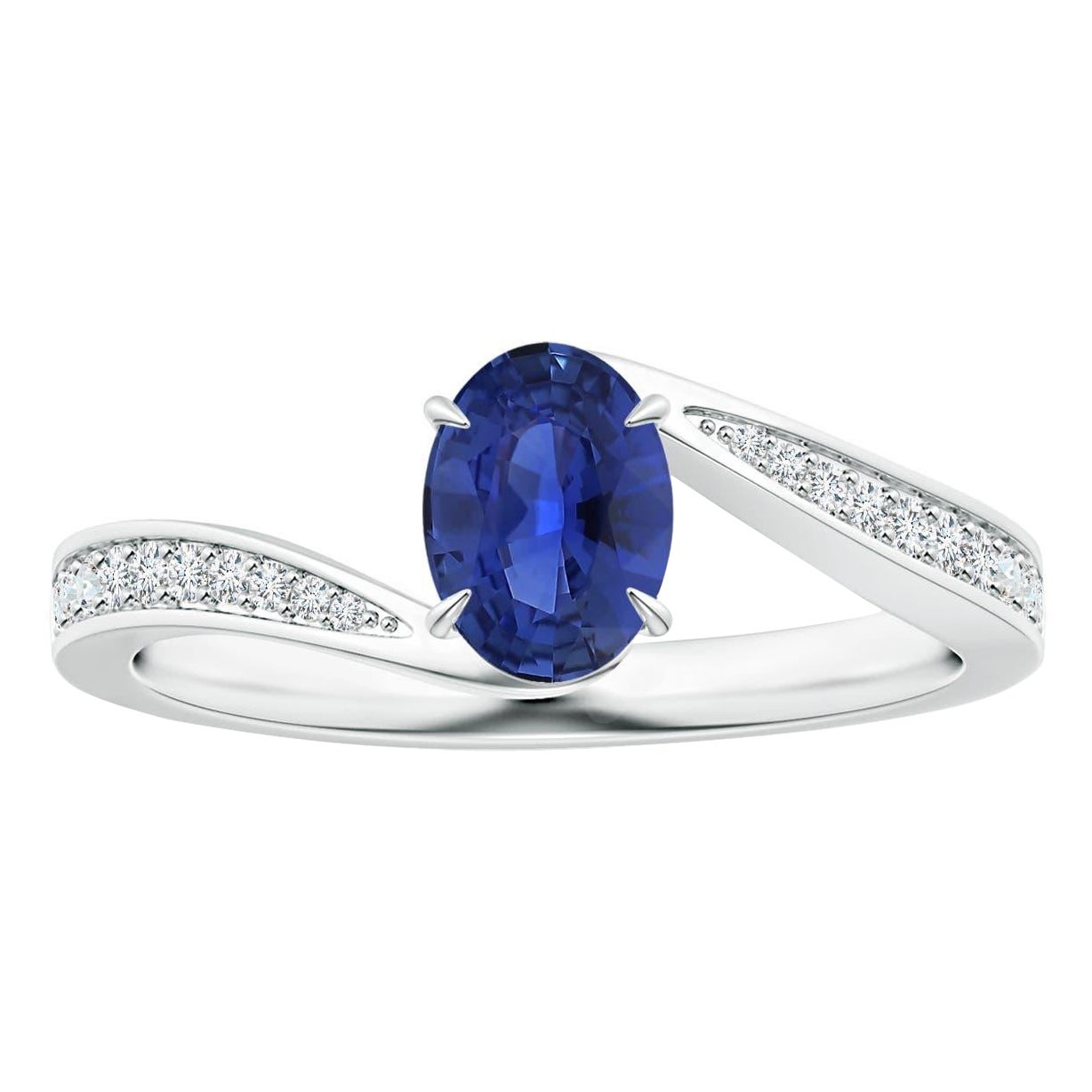 Anello con zaffiro blu ovale certificato GIA di Angara e diamante in oro 14 carati