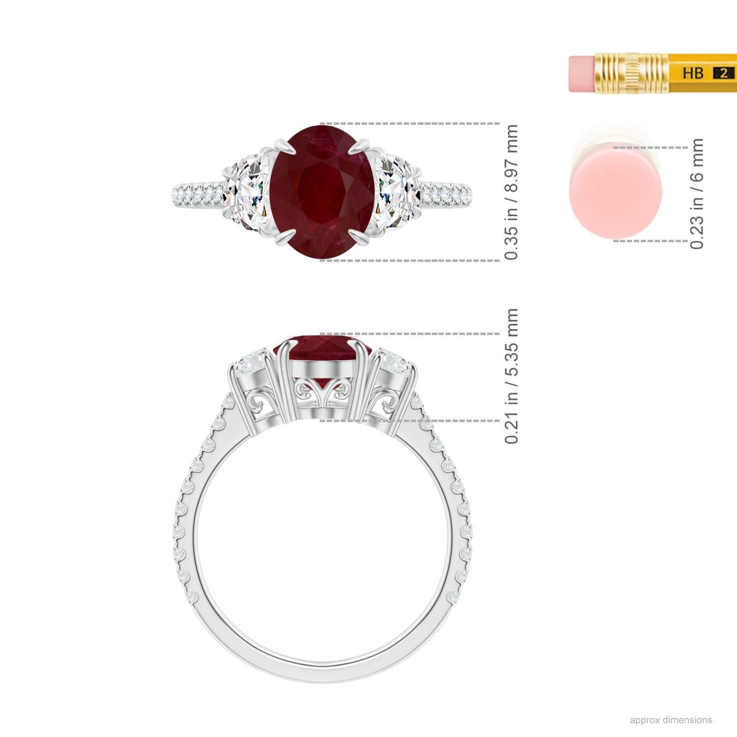 Bague à 3 pierres en or massif 14K avec rubis ovale certifié GIA et diamant Angara Nature Neuf - En vente à Los Angeles, CA