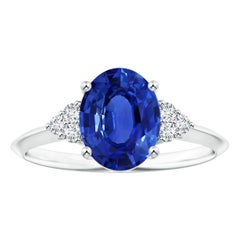 Anillo Angara de Zafiro Ovalado Natural Certificado GIA y Diamantes en Oro de 14K para Mujer