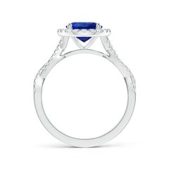 Anello aureola con zaffiro ovale certificato GIA di Angara e diamanti in oro 14K