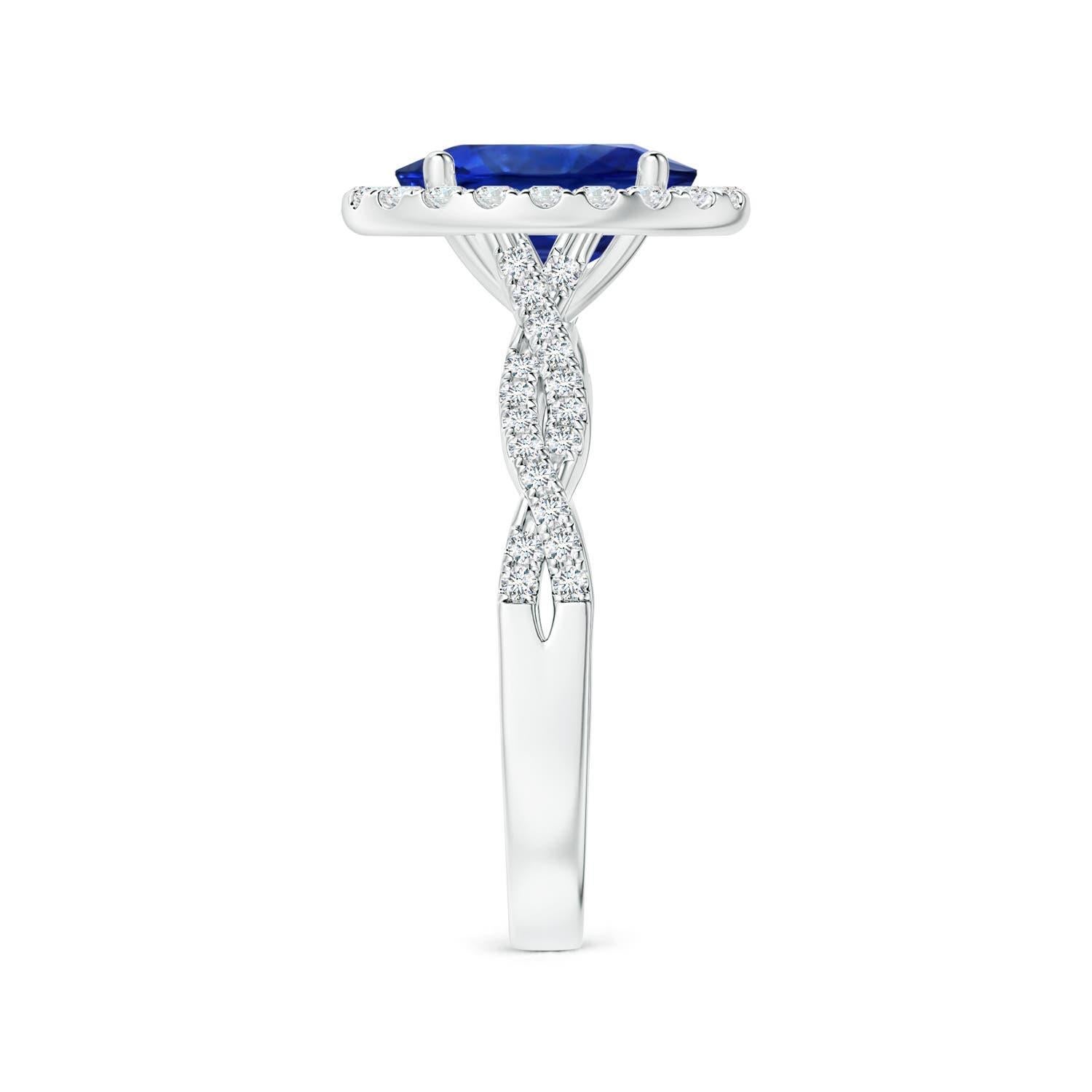 Taglio ovale Anello aureola con zaffiro ovale certificato GIA di Angara e diamanti in oro 14K in vendita