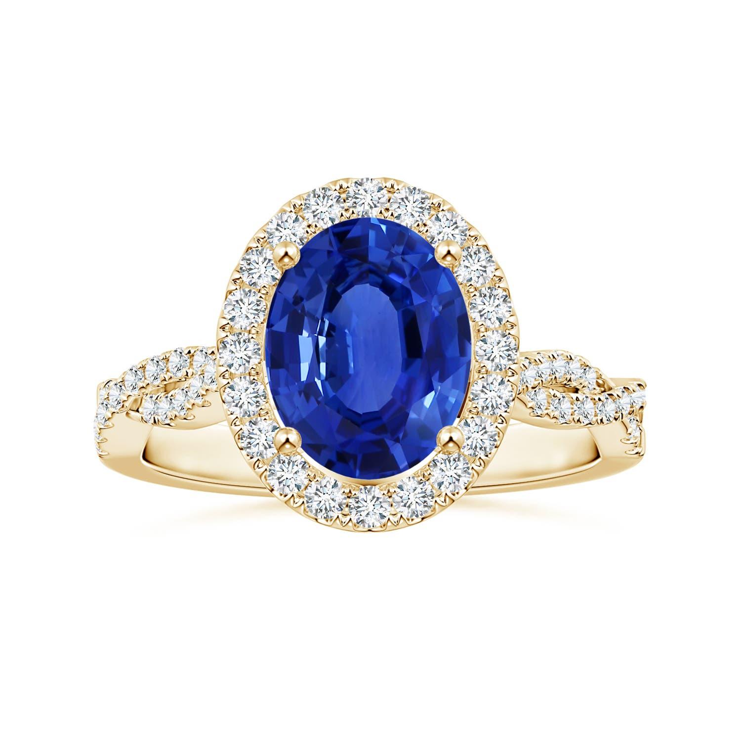Anello aureola con zaffiro ovale certificato GIA di Angara e diamanti in oro 14K in vendita 3