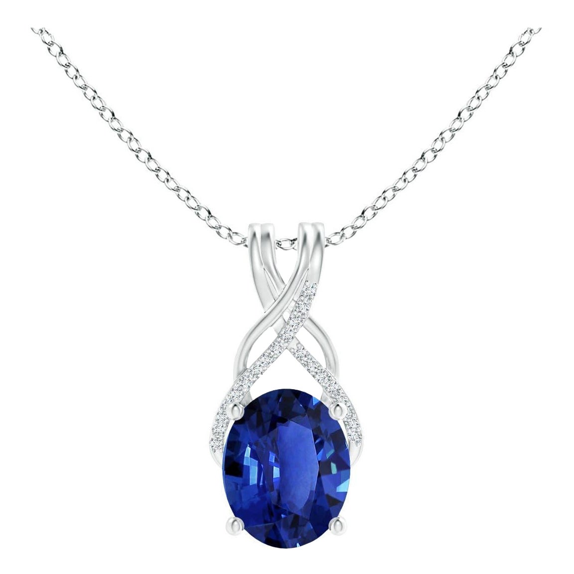 Angara Natural GIA zertifiziert Oval Sapphire Anhänger mit Diamanten in 14K Gold